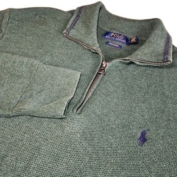 Polo Ralph Lauren Other - POLO RALPH LAUREN Quarter Zip Pullover Sweater Mens Medium Green Pima Cotton